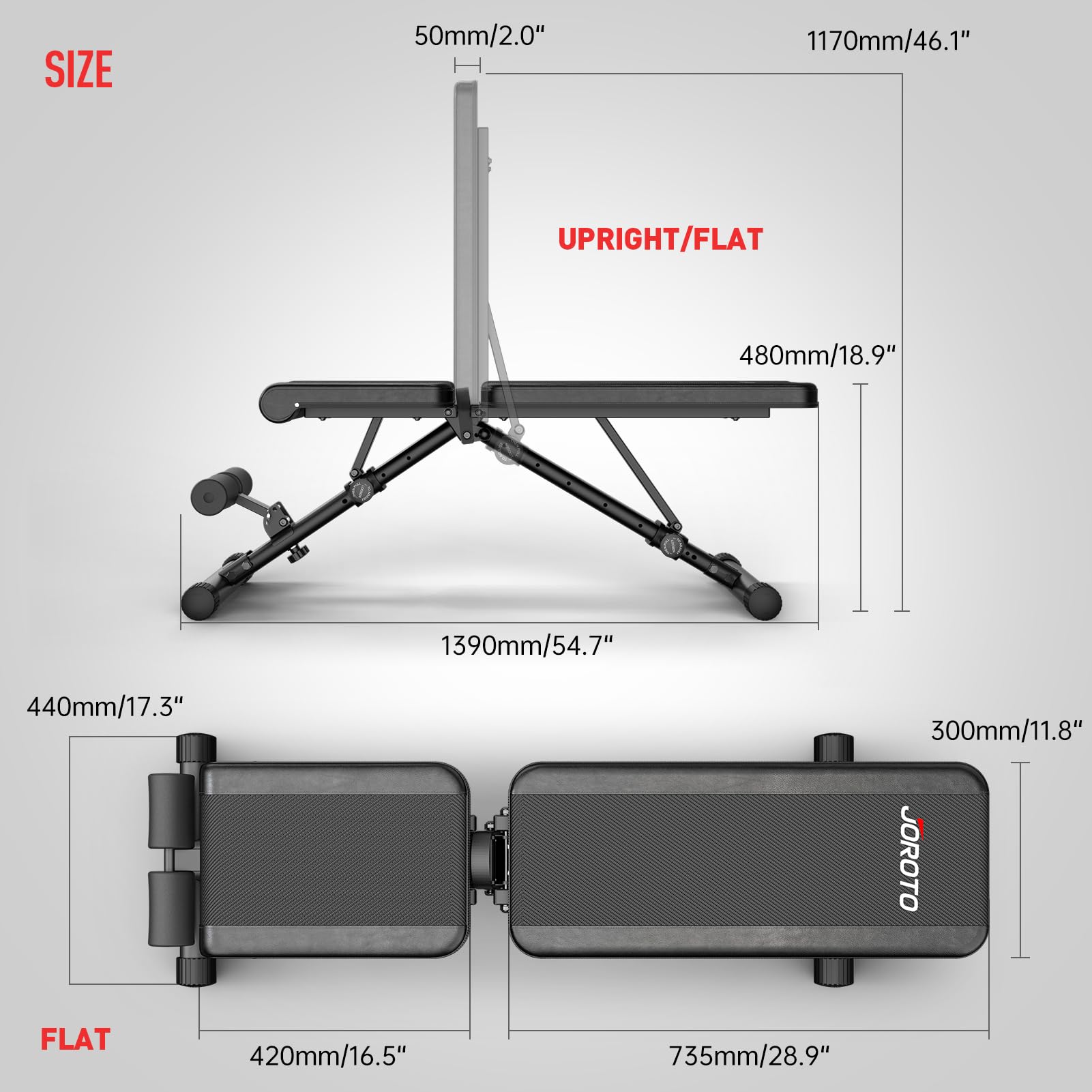 JOROTO Verstellbare Hantelbank Klappbare Bauch Folding Flach Einstellbar Trainingsbank mit 318 kg Belastung für Zuhause, Bankdrücken Bank mit Ein-Knopf-Faltdesign (Modell:MD35)