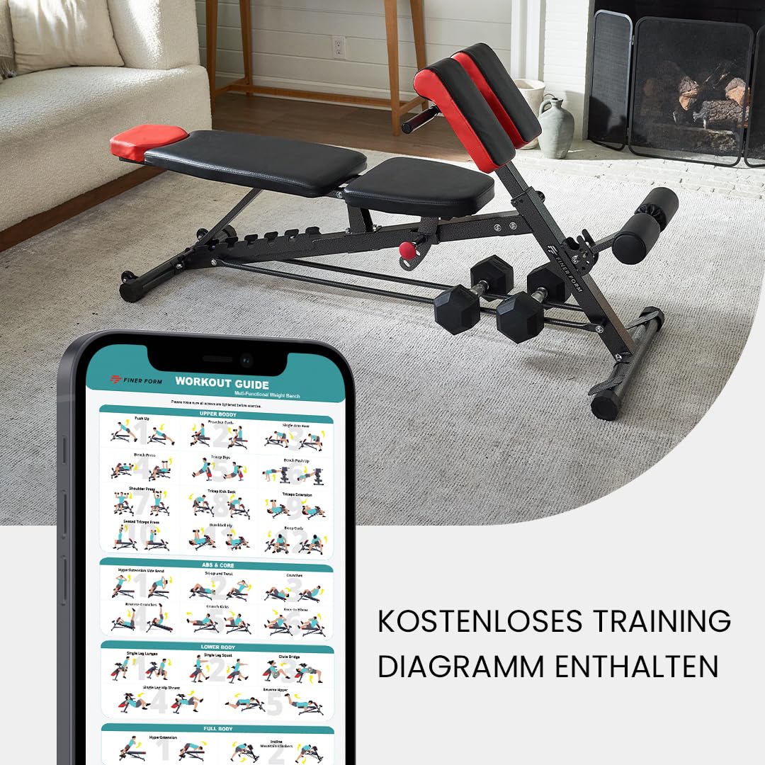 Finer Form Multifunktionale FID Hantelbank für Ganzkörpertraining, übergroße Rückenverlängerung, römischer Stuhl, verstellbare Bauchmuskelbank, Schrägbank, Flachbank