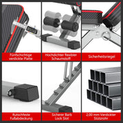 YOLEO klappbare Hantelbank Multifunktion Training Fitness Bank Bauchtrainer Schrägbank mit 6-Fach Verstellbarer Rückenlehne/3-Fach verstellbarer Sitzkissen,Belastung 300kg (Elegantes Schwarz-Rot)