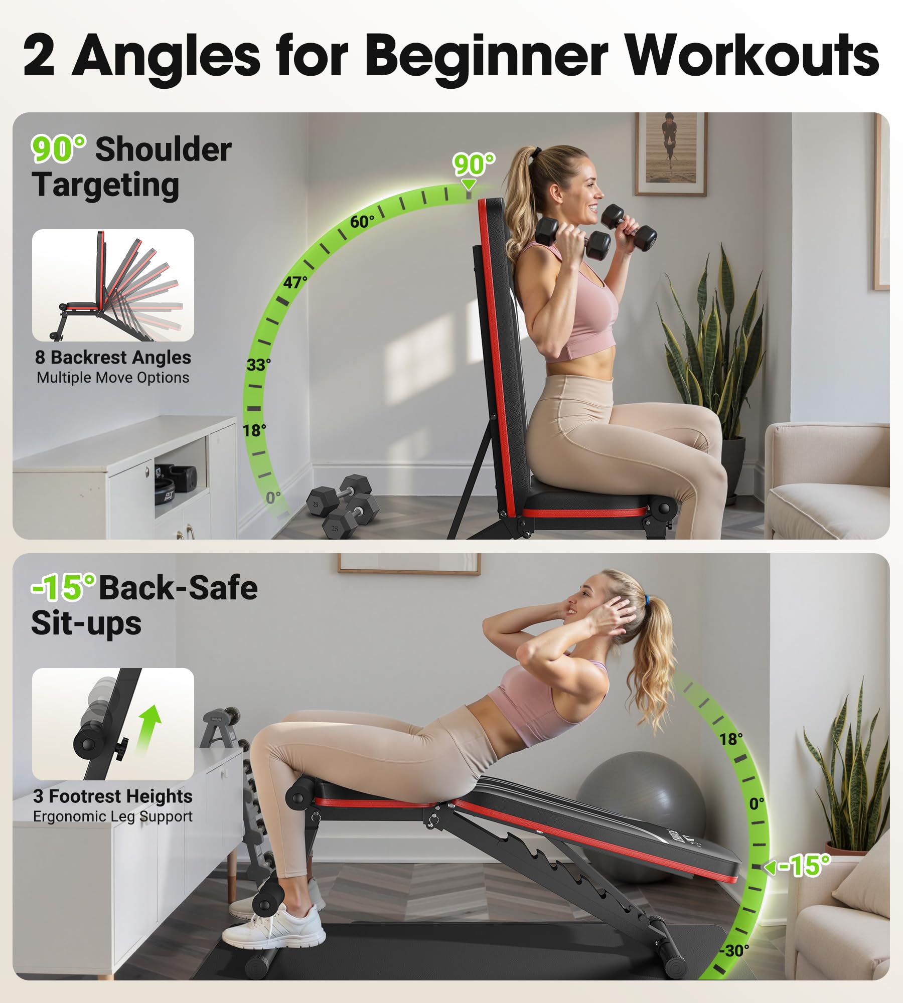FLYBIRD Multifunktionale Hantelbank, 8-Fach Verstellbare Rückenlehne/3-Fach Verstellbare Fußstütze, 317 kg Belastbarkeit, Klappbare Trainingsbank mit 90° für das Heim-Fitnessstudio